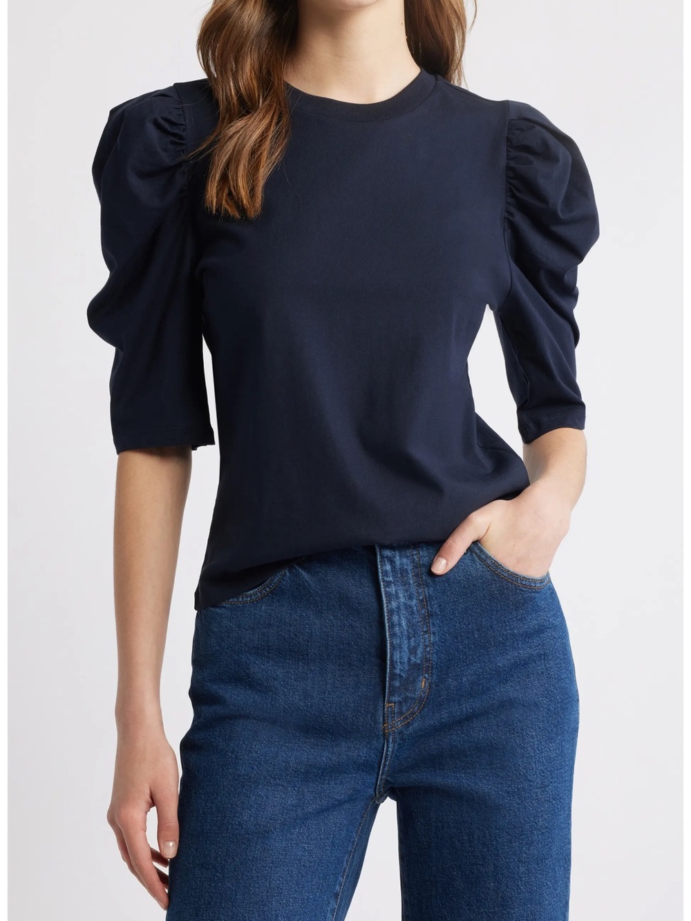 FRAME Frankie Pleated Puff Sleeve Tee Noir Black Size Small
